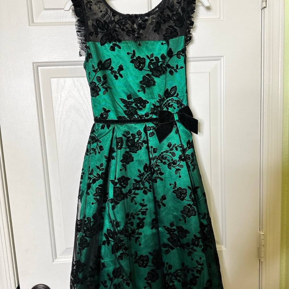 Green and Black Floral Dress